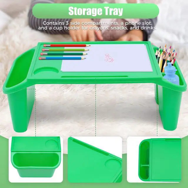 Alt view image 7 of 7 - 12 Pcs Kids Lap Desk Tray, Kindergarten Children's Tray with Side Pockets, Portable Lap Bed Table, Student Lap Desk, Plastic Breakfast Laptop Trays for Writing Eating Game Classroom Snacks Boy Girl