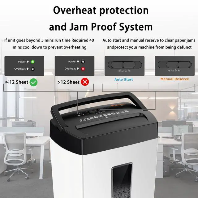 Alt view image 4 of 6 - Heavy-Duty Shredder, Up to 12 Sheets, P-4 high Security, Credit Cards, Mail, & Staples, 5.5-Gallon bin with a Transparent Window, Suitable for Heavy-Duty use in Home Offices, White & Black