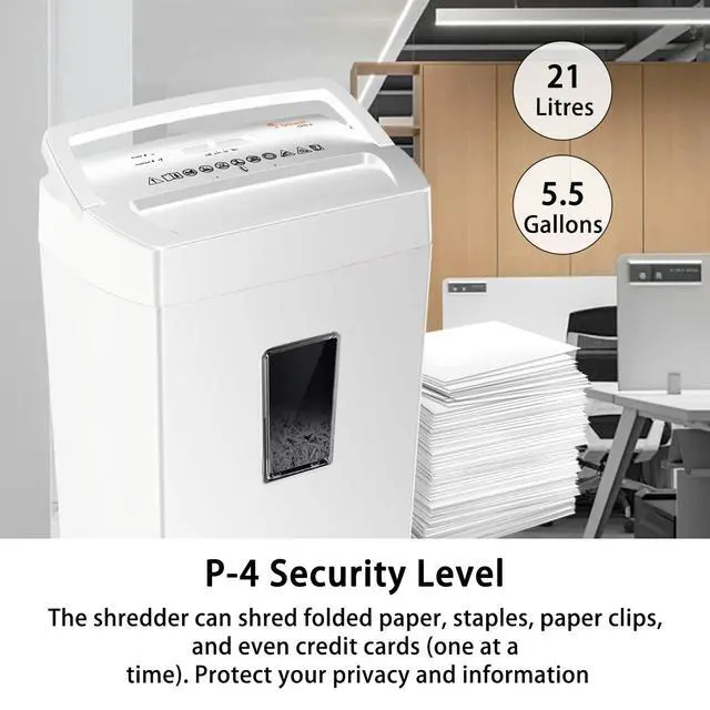 Alt view image 6 of 6 - Heavy-Duty Cross-Cut Shredder, Handles up to 12 Sheets at Once, Providing P-4 high Security, Credit Cards, Mail & taples, 5.5-Gallon bin with a Transparent Window, Use in Home Offices, White