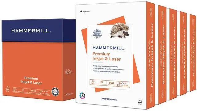 Main image of Printer Paper, Premium Inkjet & Laser Paper 24 Lb, 8.5 x 11-5 Ream (2,500 Sheets) - 97 Bright, Made in the USA, 166140C