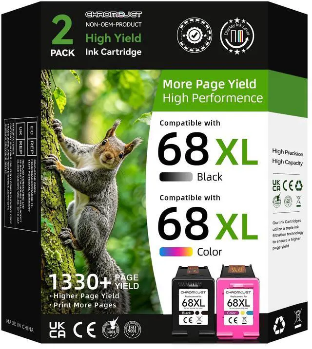 Main image of 68XL 68 Ink Cartridges Black/Color Combo Pack Compatible for HP 68 Ink Cartridges High Yield Replacement for HP Ink 68 fit for Envy 6155e 6555e 6100e 6500e 6558e 6152e 6552e 6555e Printer(2 PACK)