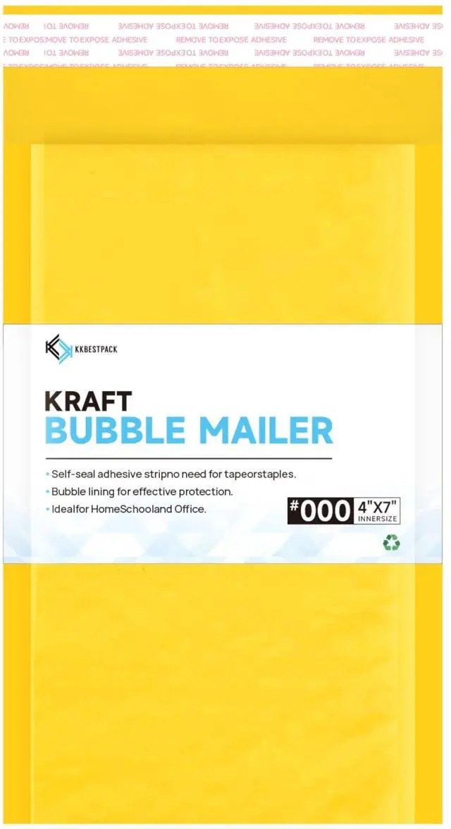 Main image of Kraft Paper Bubble Mailers #000, 4x8 Inch Self-Seal Padded Mailing Envelopes, Usable Size 4x7, Pack of 500