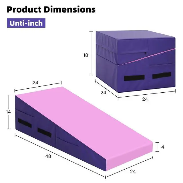 Alt view image 2 of 7 - Gymnastics Mat Incline Tumbling MatsIndoor/Outdoor Folding Cheese Wedge Mat with Non-Slip Surface & Handles for Kids Girls Home Training Exercise