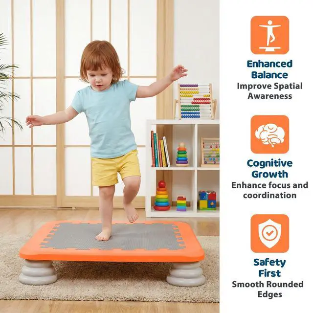 Alt view image 5 of 7 - Mini Trampoline for Kids, 25 Inch Indoor Sensory Balance Trampoline with Non Slip Base, EVA Cushion Rebounder Jumping Board Compact Bounce Platform for 3-12 Boys & Girls
