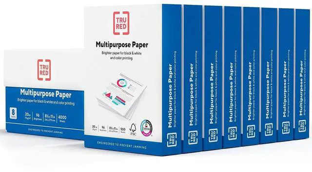 Main image of TRU RED 8.5" x 11" Multipurpose Paper, 20 lbs., 96 Brightness, 500 Sheets/Ream, 8 Reams/Carton