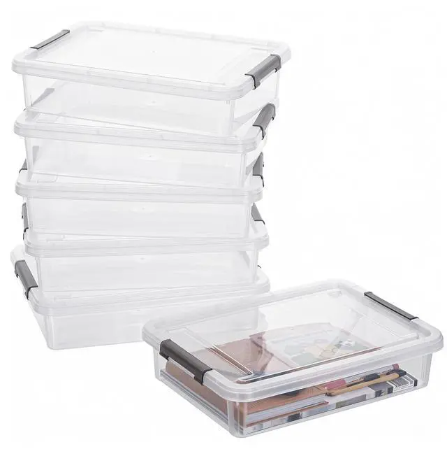 Main image of 6 PCS Clear Plastic Container Clip Box with Latching Lids, Stackable Document Paper Protectors Organizer Container for Office, Home, and School Supplies