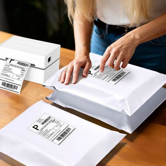 Alt view image 4 of 7 - 1200 Pcs 10x13" Poly Mailers with 4x6" Thermal Labels, Waterproof Mailing Envelopes & Stickers for Clothing, Strong Adhesive Poly Shipping Postage Bags for Business (White A Box)