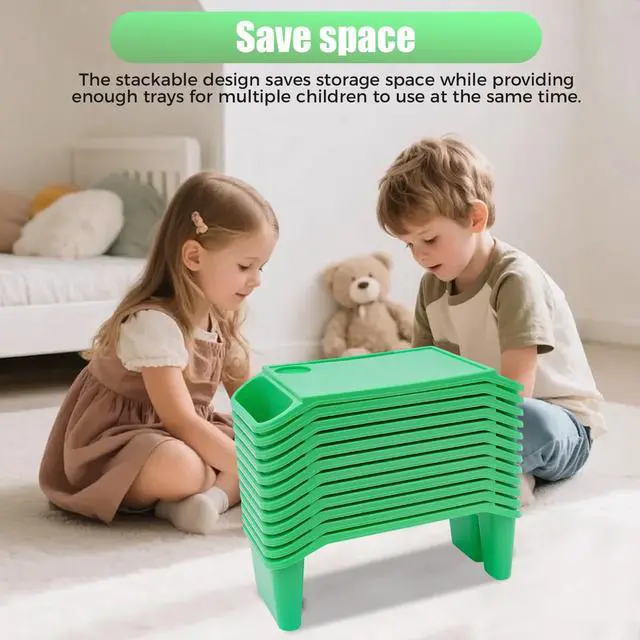 Alt view image 3 of 7 - 12 Pcs Kids Lap Desk Tray, Kindergarten Children's Tray with Side Pockets, Portable Lap Bed Table, Student Lap Desk, Plastic Breakfast Laptop Trays for Writing Eating Game Classroom Snacks Boy Girl