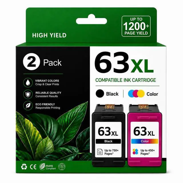 Main image of 63XL Ink Cartridge Black and Color Replacement for HP Ink 63 63XL HP 63 Black Ink Cartridge Compatible with HP OfficeJet 3830 4650 5255 5258 5200 Envy 4520 4512 4510 DeskJet 1112 2130 3630 Printers