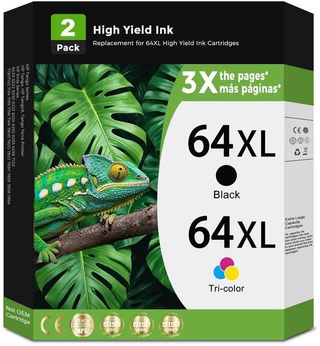 Main image of 64XL Ink Cartridges Replacement for HP 64 XL Black Color Combo Pack for HP64 HP64XL with Printer Envy Photo 7858 7855 7120 7155 7158 7164 6255 6252 6232 7100 Inspire 7955e 7958e 7255e Tango