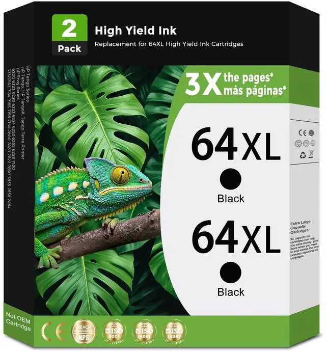 Main image of 64XL Black Ink Cartridges Replacement for HP 64 XL for HP64 HP64XL with Printer Envy Photo 7858 7855 7120 7155 7158 7164 6255 6252 6232 7100 Inspire 7955e 7958e 7255e Tango
