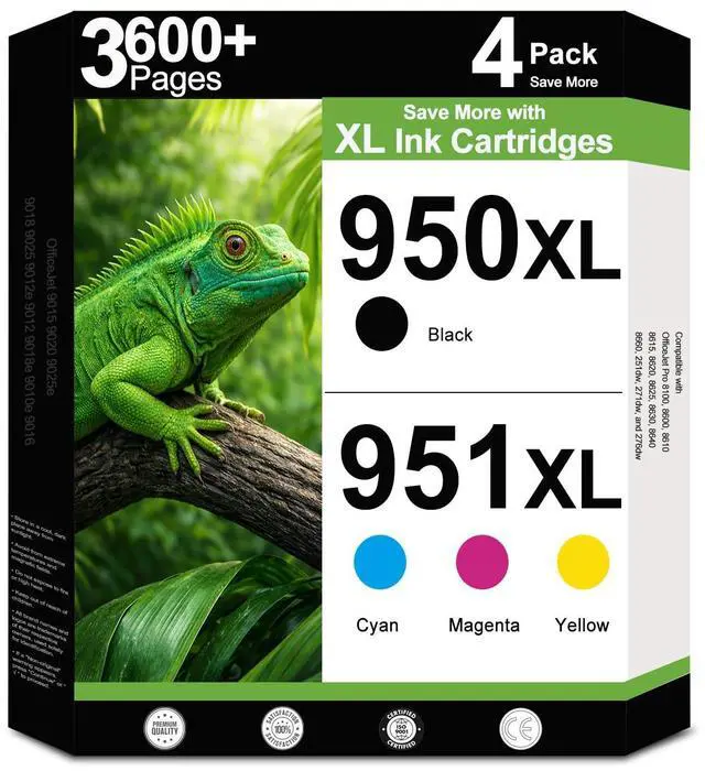 Main image of 950XL 951XL Combo Compatible for HP 950 951 XL Ink Cartridge Work for OfficeJet Pro 8640 8660 8100 8110 8600 8610 8615 8620 8625 8630 Printers with V27.2.1 Chip (4-Pack Black, Cyan, Magenta, Yellow)