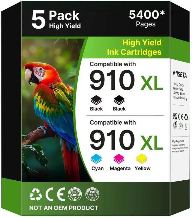 Main image of 910XL Ink Cartridges for HP Printers (5-Pack) Black Cyan Magenta Yellow Replacement for HP 910XL Ink Cartridges Combo Pack Works for OfficeJet 8010 8020 Series, Pro 8025e 8020, 8030 Series