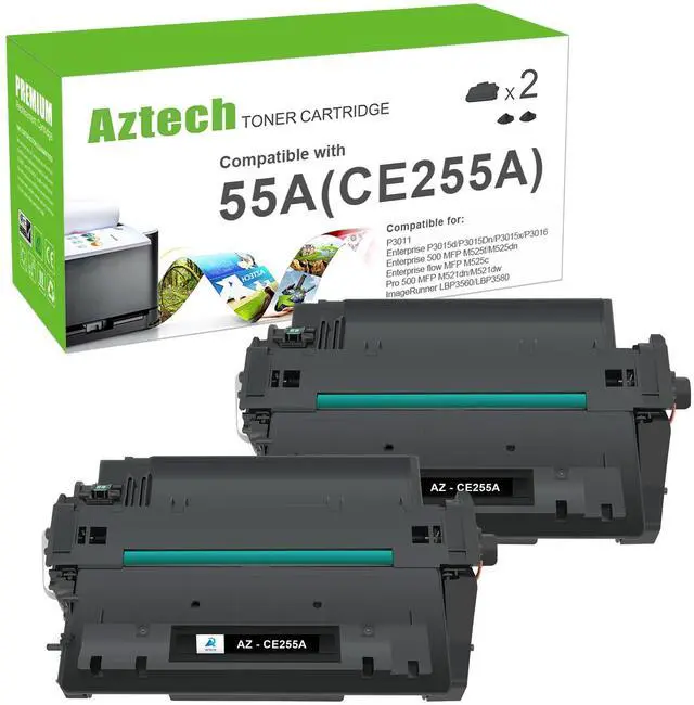 Main image of CE255A 55A Black Toner Cartridge for HP 55X CE255X P3015 M521dn 2 Pack | Compatible for HP 55A CE255A LaserJet P3015 for P3011 P3015d P3015x P3015dn P3016 Pro 500 MFP M521dn M521dw M521 Printer