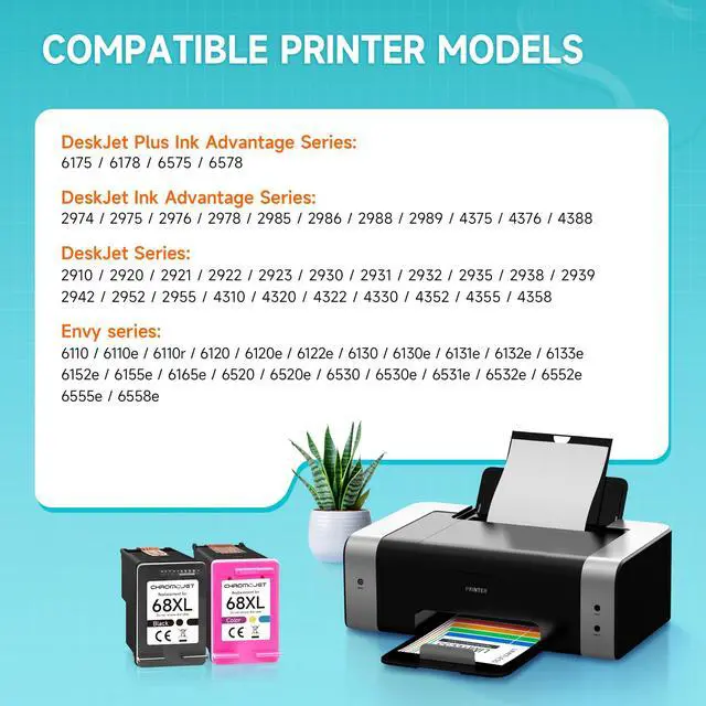 Alt view image 2 of 7 - 68XL 68 Ink Cartridges Black/Color Combo Pack Compatible for HP 68 Ink Cartridges High Yield Replacement for HP Ink 68 fit for Envy 6155e 6555e 6100e 6500e 6558e 6152e 6552e 6555e Printer(2 PACK)
