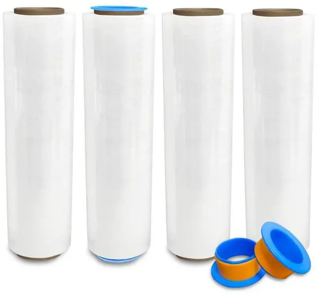 Main image of 4 Rolls x 18" x 1500 Feet x 80 Gauge Clear Commercial Grade Heavy Duty Plastic Stretch Film Shrink Wrap | Industrial Strength Durable | Shipping Moving Packing Logistics | Holder Included