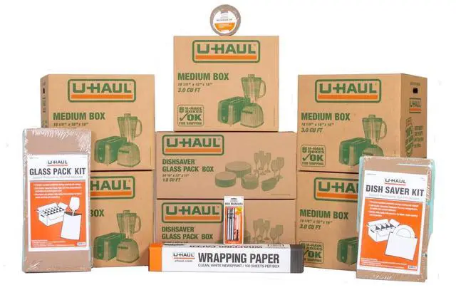 Main image of Kitchen Moving Kit Includes 1 Dish Packing Kit, 1 Glass Packing Kit, 5 Medium Boxes, Packing Paper, Cushion Foam, Tape, 2 Box Markers, and 1 Box Knife