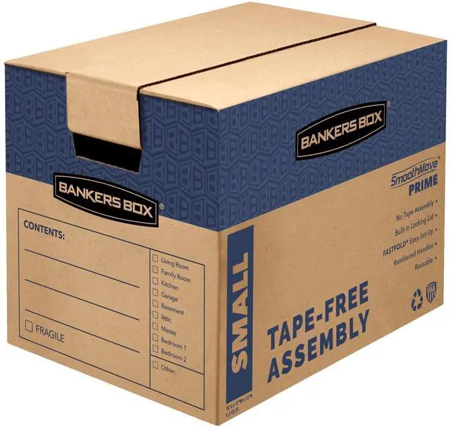 Main image of 10-Pack Small Prime HD Moving Boxes with Reinforced Handles | Upgrade moving day with Prime boxes featuring attached lids, strong handles, and fast setup