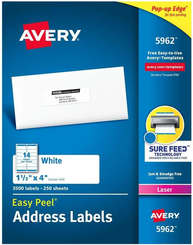 Main image of Easy Peel Printable Address Labels with Sure Feed, 1" x 4", White, 3,500 Blank Mailing Labels (05962)