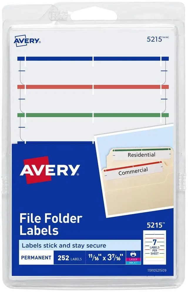 Main image of File Folder Labels on 4" x 6" Sheets, Permanent Adhesive, Assorted Colors, 2/3" x 3-7/16", 4,536 Labels, Pack of 18 (5215)
