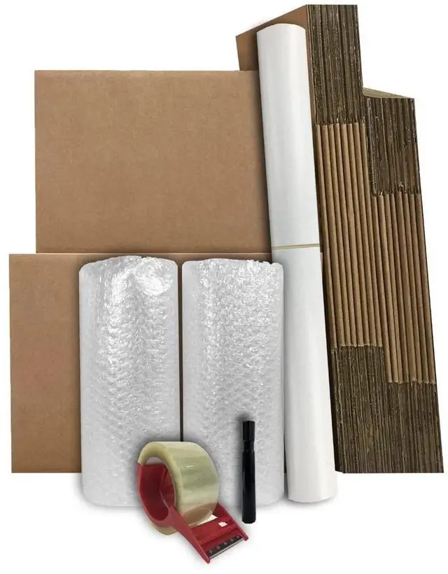 Main image of Basic Moving Boxes Kit #1, 1 to 2 Bedroom Kit, 18 Boxes | Small Spaces Moving Kit, Bubble Roll, Tape, Packing Paper, Packaging & Storage Boxes