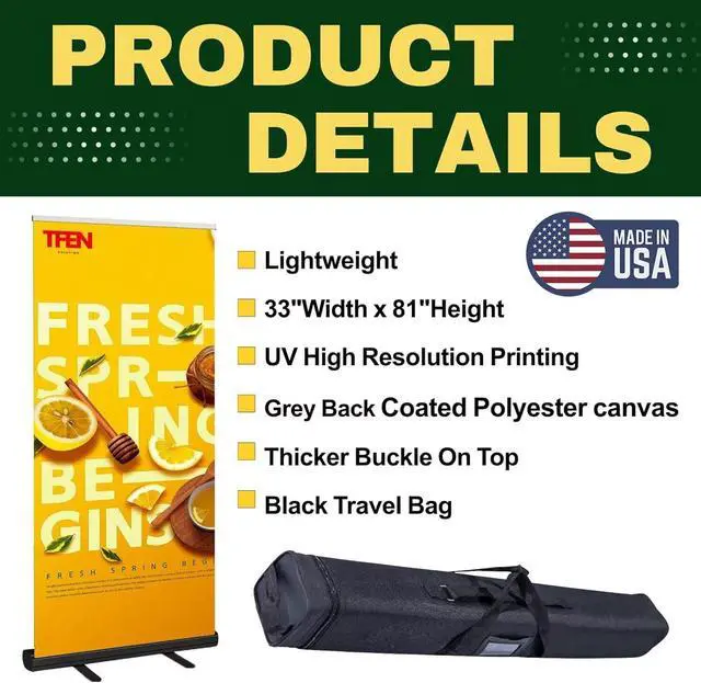 Alt view image 4 of 7 - Custom Banner Aluminum Black Retractable Banner-Made in USA-33"x81" with Stand Roll up Banner for Business, Trade Shows, Stores, Advertising, Events, Personalized Banners