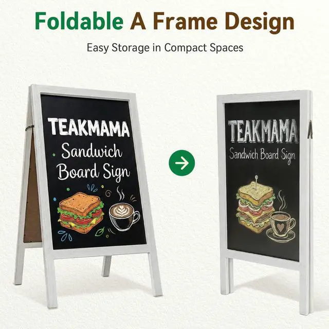 Alt view image 5 of 7 - A Frame Chalkboard Signs, 40"x20" Extra Large Chalk Board, White | Double-sided, Large Writing Area, Foldable Design, Lightweight Easy to Move and Set Up, Great for Bar Wedding and School