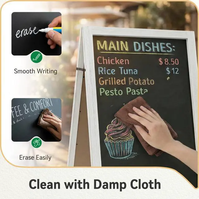 Alt view image 4 of 7 - A Frame Chalkboard Signs, 40"x20" Extra Large Chalk Board, White | Double-sided, Large Writing Area, Foldable Design, Lightweight Easy to Move and Set Up, Great for Bar Wedding and School