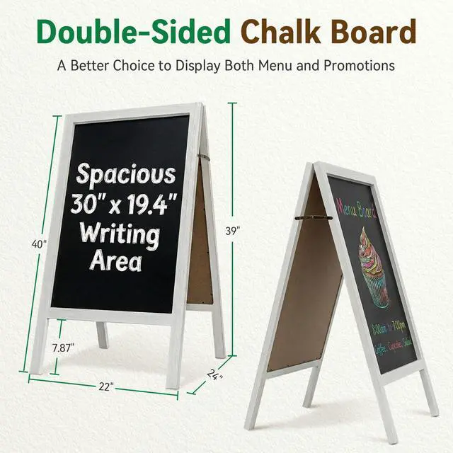Alt view image 2 of 7 - A Frame Chalkboard Signs, 40"x20" Extra Large Chalk Board, White | Double-sided, Large Writing Area, Foldable Design, Lightweight Easy to Move and Set Up, Great for Bar Wedding and School