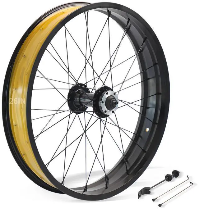 Main image of 26in Snow Bike Front Wheel for E-Bike 26in X4.0 Tire Fat Bicycles Wheel for Beach Bike/Electric Bicycles Aluminum Alloy 36H Quick Release 9x135mm 6 Bolts Disc Brake Hub
