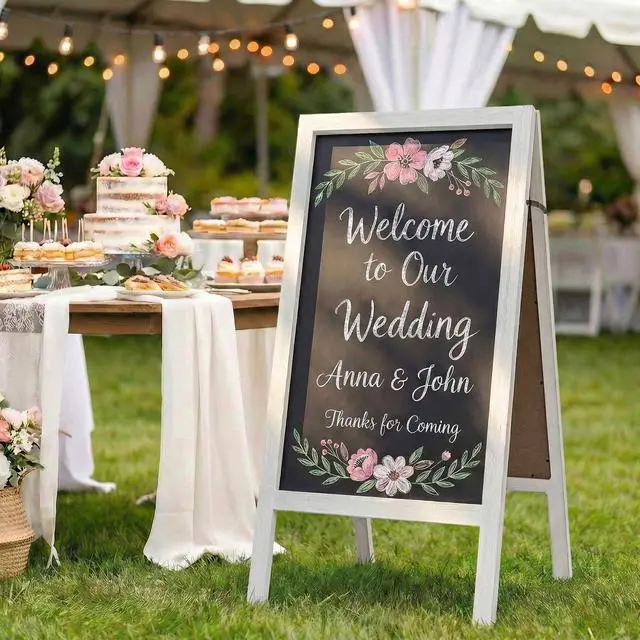 Alt view image 7 of 7 - A Frame Chalkboard Signs, 40"x20" Extra Large Chalk Board, White | Double-sided, Large Writing Area, Foldable Design, Lightweight Easy to Move and Set Up, Great for Bar Wedding and School