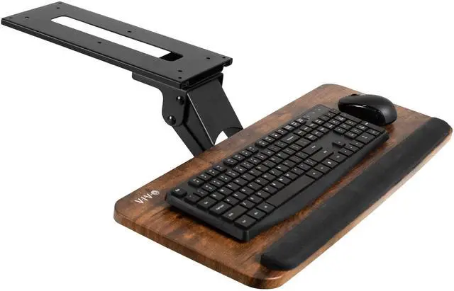 Main image of Vintage Brown Under Desk 25 x 10 inch Keyboard Tray, MOUNT-KB03N | Rustic Adjustable Computer Keyboard and Mouse Platform, Ergonomic Under Table Desk Mount Drawer, Full Swivel