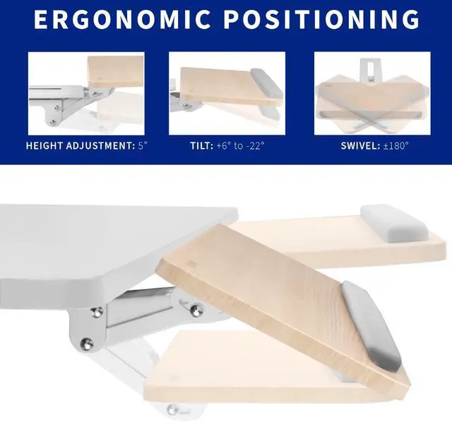 Alt view image 3 of 7 - Light Wood Under Desk 25 x 10 inch Keyboard Tray, MOUNT-KB03C | Adjustable Computer Keyboard and Mouse Platform, Ergonomic Under Table Desk Mount Drawer, Full Swivel