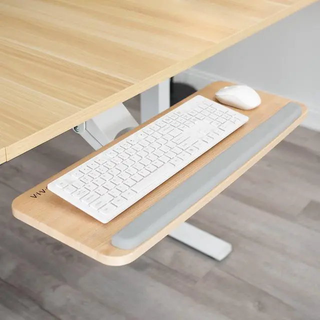 Alt view image 2 of 7 - Light Wood Under Desk 25 x 10 inch Keyboard Tray, MOUNT-KB03C | Adjustable Computer Keyboard and Mouse Platform, Ergonomic Under Table Desk Mount Drawer, Full Swivel