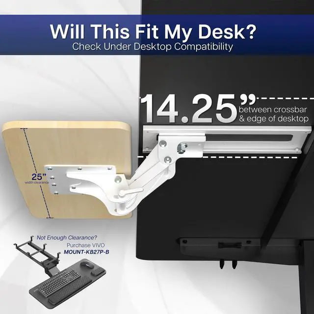 Alt view image 4 of 7 - Light Wood Under Desk 25 x 10 inch Keyboard Tray, MOUNT-KB03C | Adjustable Computer Keyboard and Mouse Platform, Ergonomic Under Table Desk Mount Drawer, Full Swivel
