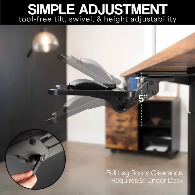 Alt view image 6 of 7 - Light Wood Under Desk 25 x 10 inch Keyboard Tray, MOUNT-KB03C | Adjustable Computer Keyboard and Mouse Platform, Ergonomic Under Table Desk Mount Drawer, Full Swivel