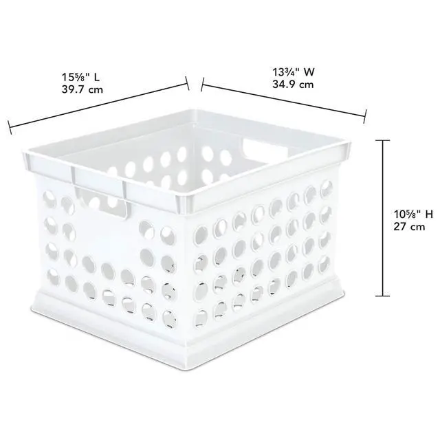 Alt view image 2 of 7 - Stackable Plastic Storage Crate Bin Organizer File Box with Handles for Home, Office, Dorm, Garage, or Utility Organization, White, 18-Pack