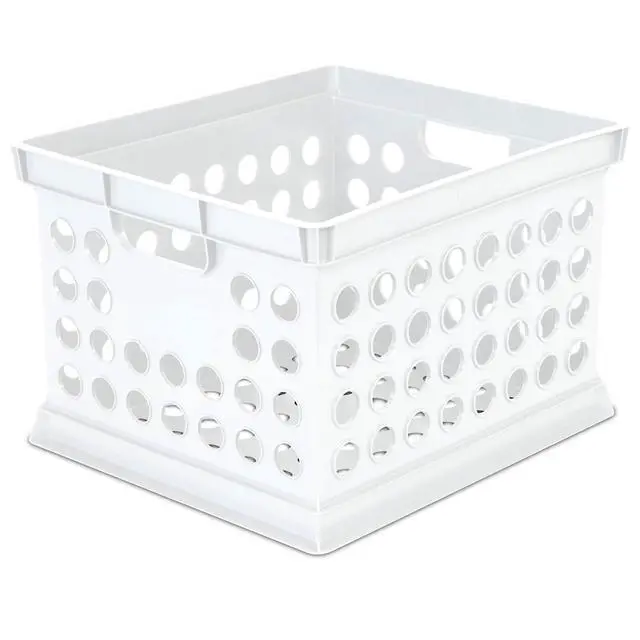 Alt view image 6 of 7 - Stackable Plastic Storage Crate Bin Organizer File Box with Handles for Home, Office, Dorm, Garage, or Utility Organization, White, 18-Pack