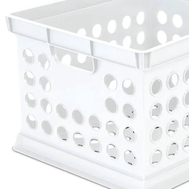 Alt view image 7 of 7 - Stackable Plastic Storage Crate Bin Organizer File Box with Handles for Home, Office, Dorm, Garage, or Utility Organization, White, 18-Pack