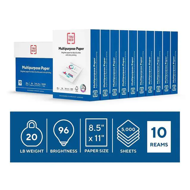 Alt view image 2 of 7 - Multipurpose Paper 8.5 x 11 Inch 20 lb 96 Bright White, 10 Reams Carton | 10 Reams Carton
