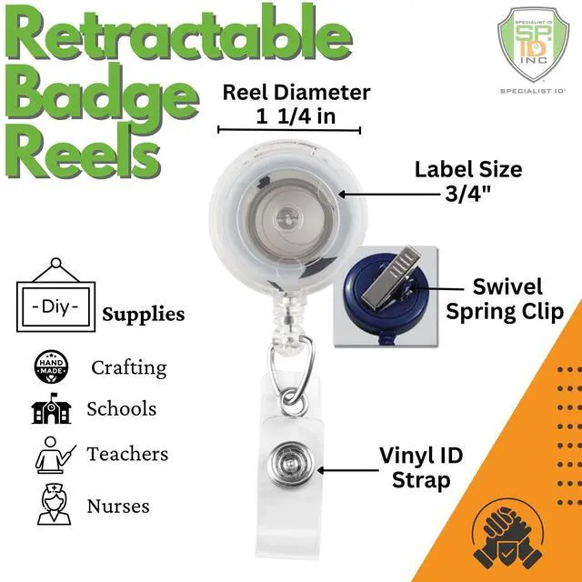 Alt view image 2 of 7 - Bulk 100 Pack - Premium Clear Retractable Badge Reels with Alligator Swivel Clip on Back by (Translucent Clear)