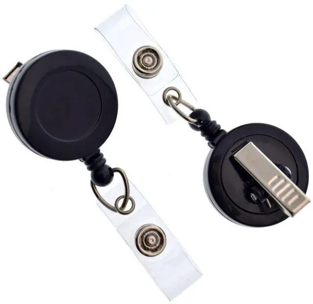 Main image of Bulk 100 Pack - Bulk Premium Black Retractable Name Badge Reels with Alligator Swivel Clip & Vinyl Card Holder Strap by