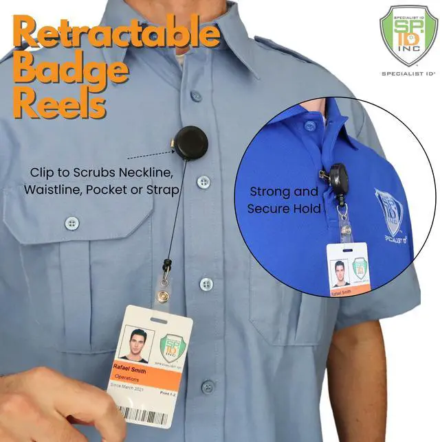 Alt view image 3 of 7 - Bulk 100 Pack - Bulk Premium Black Retractable Name Badge Reels with Alligator Swivel Clip & Vinyl Card Holder Strap by