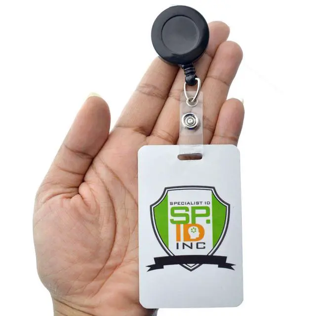 Alt view image 4 of 7 - Bulk 100 Pack - Bulk Premium Black Retractable Name Badge Reels with Alligator Swivel Clip & Vinyl Card Holder Strap by