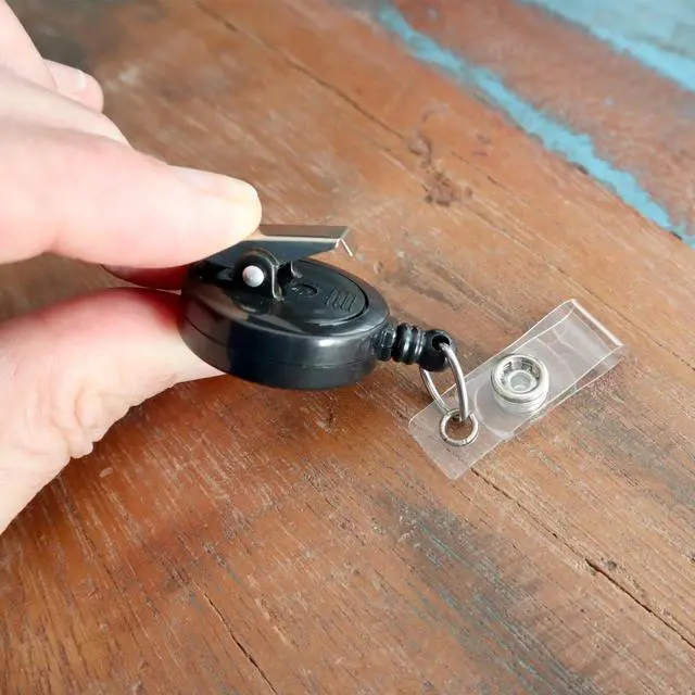 Alt view image 5 of 7 - Bulk 100 Pack - Bulk Premium Black Retractable Name Badge Reels with Alligator Swivel Clip & Vinyl Card Holder Strap by