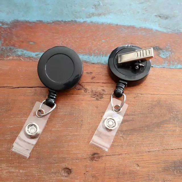 Alt view image 6 of 7 - Bulk 100 Pack - Bulk Premium Black Retractable Name Badge Reels with Alligator Swivel Clip & Vinyl Card Holder Strap by