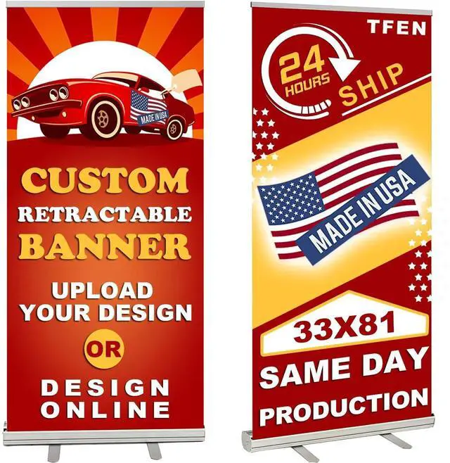 Main image of Custom Retractable Banner with Aluminum Silver Stand Ready in 1 Day, Personalized Roll Up Banner, Full Color Pop Up Display Sign with Travel Bag for Events, Trade Shows, and Photo Booths,33" × 81"
