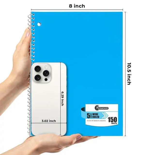 Alt view image 4 of 7 - 24 Pack Spiral Notebook, 5 Subject, 300 Pages/Book (150 Sheets), Wide Ruled, 8 x 10-1/2, Office Spiral Notebooks, Bulk Subject Notebooks for School & Office, Soft Cover, Assorted Colors