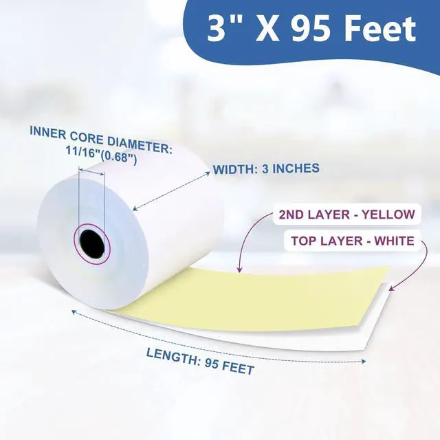 Alt view image 3 of 6 - (50 Rolls) 2 Ply Carbonless Rolls 3" X 95 Feet White/Canary Receipt Paper for Restaurants & POS Cash Registers, Kitchen Printer Paper for Star Micronics SP700 SP2000 and more (3" 2 Ply 95' Carbonless)
