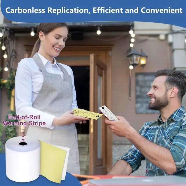 Alt view image 4 of 6 - (50 Rolls) 2 Ply Carbonless Rolls 3" X 95 Feet White/Canary Receipt Paper for Restaurants & POS Cash Registers, Kitchen Printer Paper for Star Micronics SP700 SP2000 and more (3" 2 Ply 95' Carbonless)